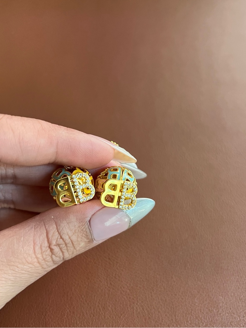 Gold Heart Crystal Pavé Stud Earrings